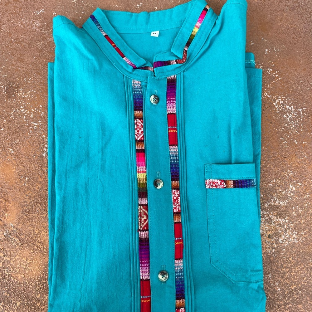 NEW mens tradition Latino teal button down shirt size large